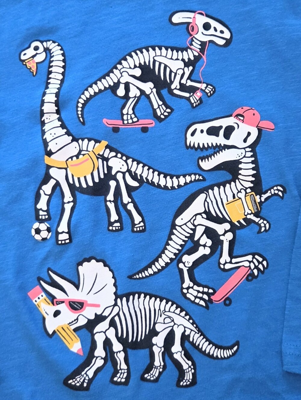 School Time Sz 5T Boy Dino Dinosaur Bone Long Sleeve Tee Shirt Cotton Poly